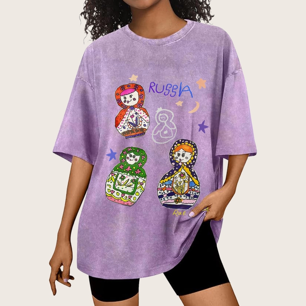 Cute Russian Nesting Dolls Hand Painted Art from a Child's Hands T-shirt