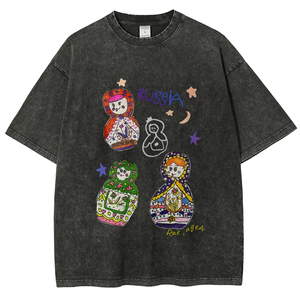 Cute Russian Nesting Dolls Hand Painted Art from a Child's Hands T-shirt