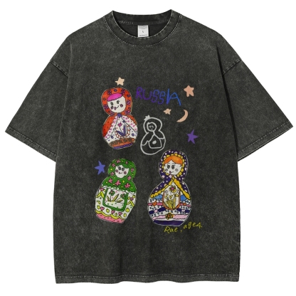 Cute Russian Nesting Dolls Hand Painted Art from a Child's Hands T-shirt