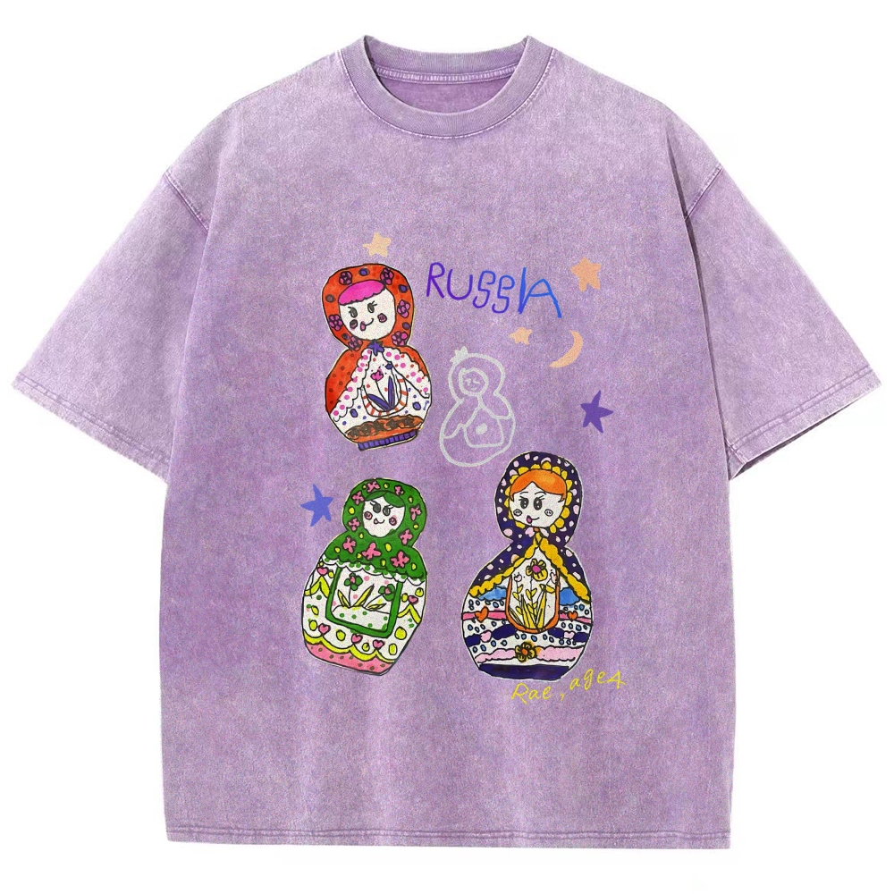 Cute Russian Nesting Dolls Hand Painted Art from a Child's Hands T-shirt