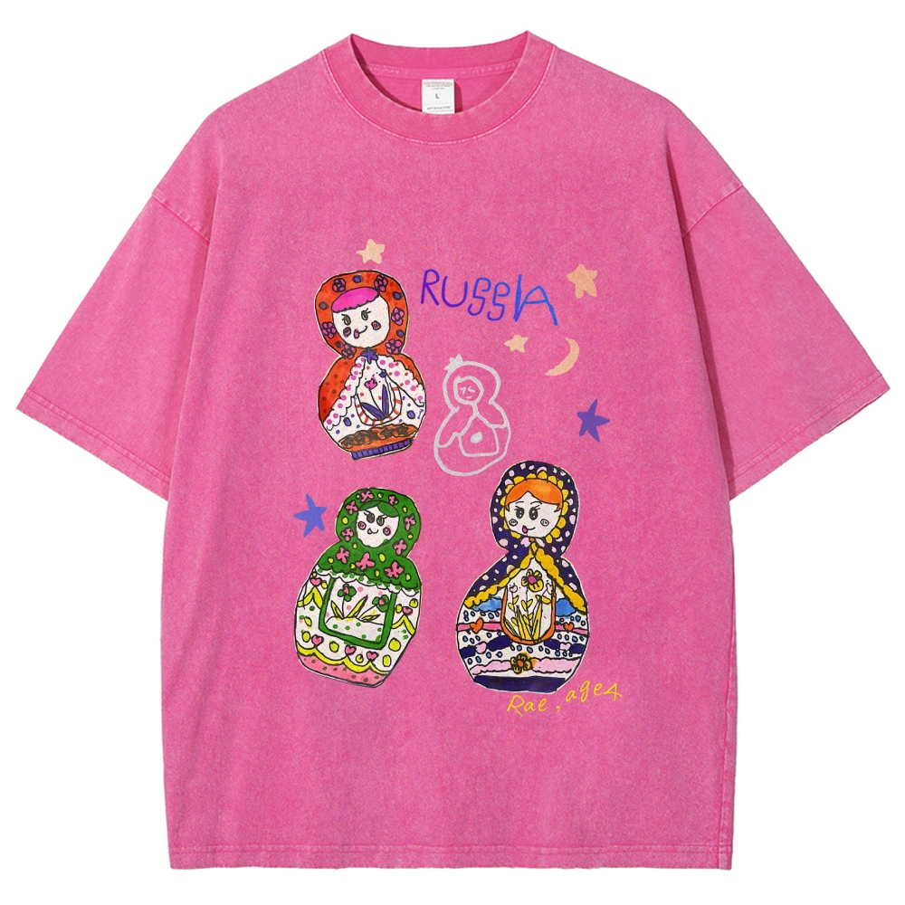 Cute Russian Nesting Dolls Hand Painted Art from a Child's Hands T-shirt