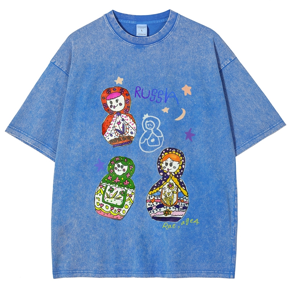 Cute Russian Nesting Dolls Hand Painted Art from a Child's Hands T-shirt