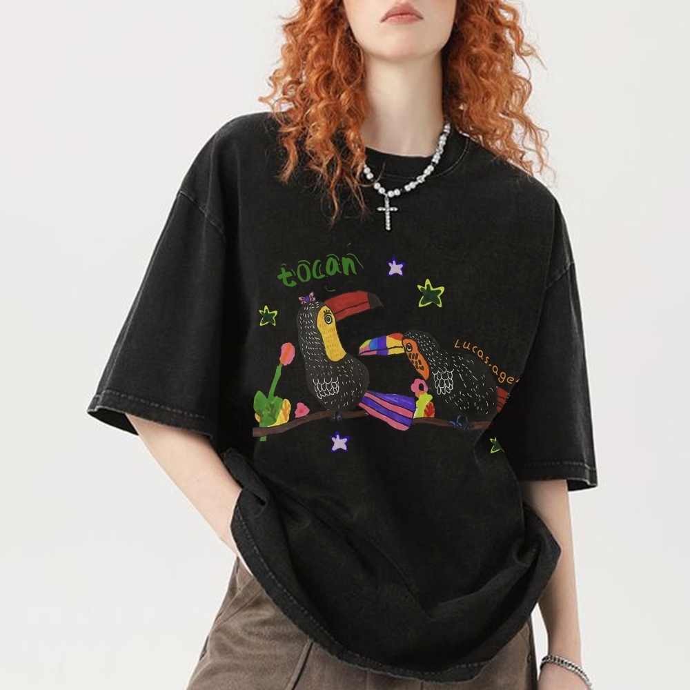Strange Toucan Hand Painted Art from a Child's Hands Washed T-shirt