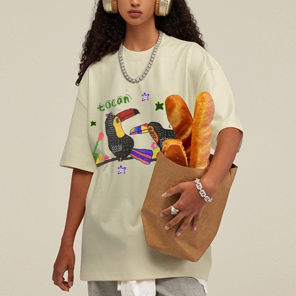 Strange Toucan Hand Painted Art from a Child's Hands Washed T-shirt