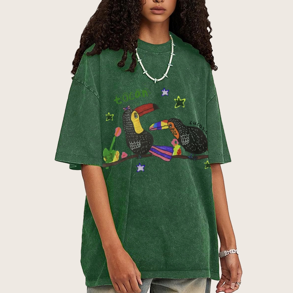 Strange Toucan Hand Painted Art from a Child's Hands Washed T-shirt