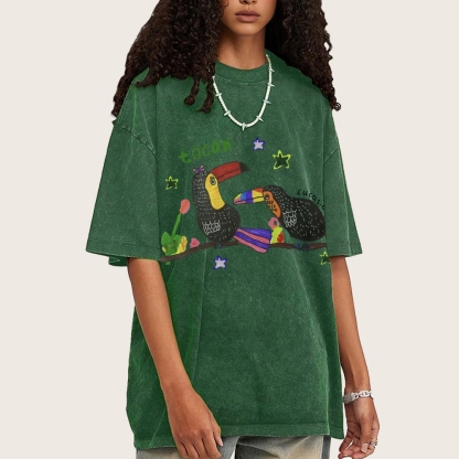 Strange Toucan Hand Painted Art from a Child's Hands Washed T-shirt