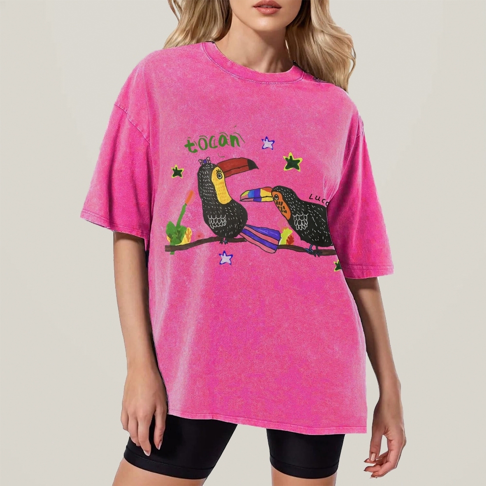 Strange Toucan Hand Painted Art from a Child's Hands Washed T-shirt