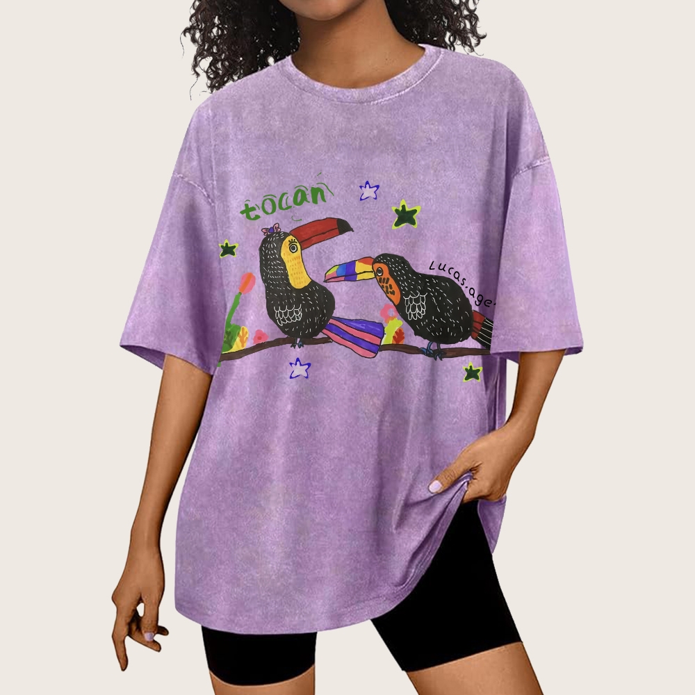 Strange Toucan Hand Painted Art from a Child's Hands Washed T-shirt