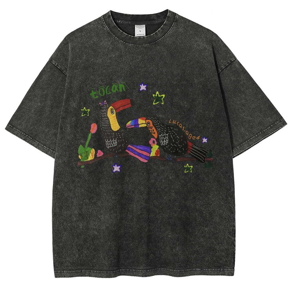 Strange Toucan Hand Painted Art from a Child's Hands Washed T-shirt