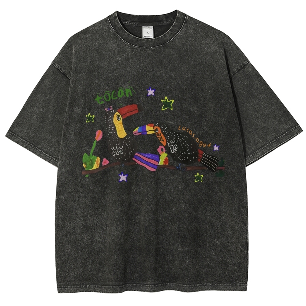Strange Toucan Hand Painted Art from a Child's Hands Washed T-shirt