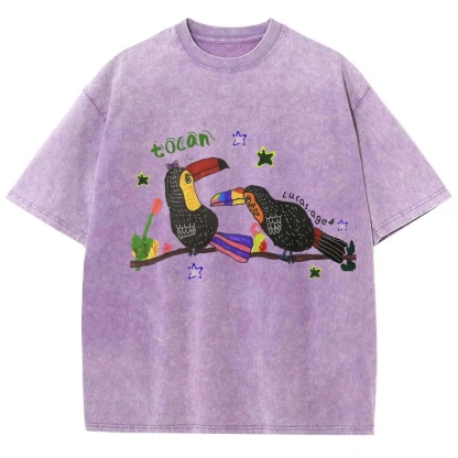 Strange Toucan Hand Painted Art from a Child's Hands Washed T-shirt