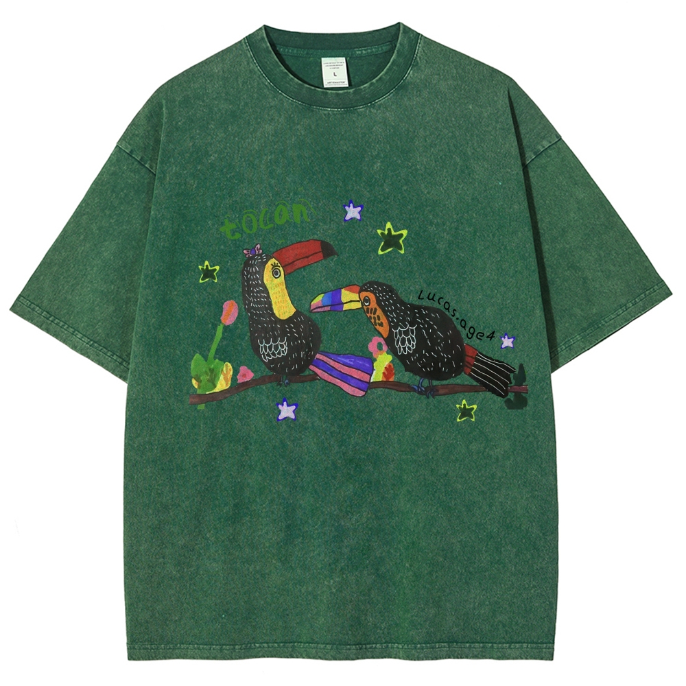 Strange Toucan Hand Painted Art from a Child's Hands Washed T-shirt
