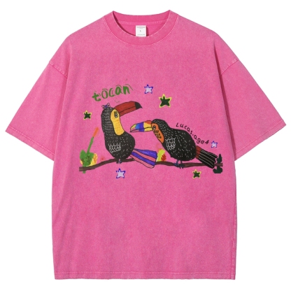 Strange Toucan Hand Painted Art from a Child's Hands Washed T-shirt