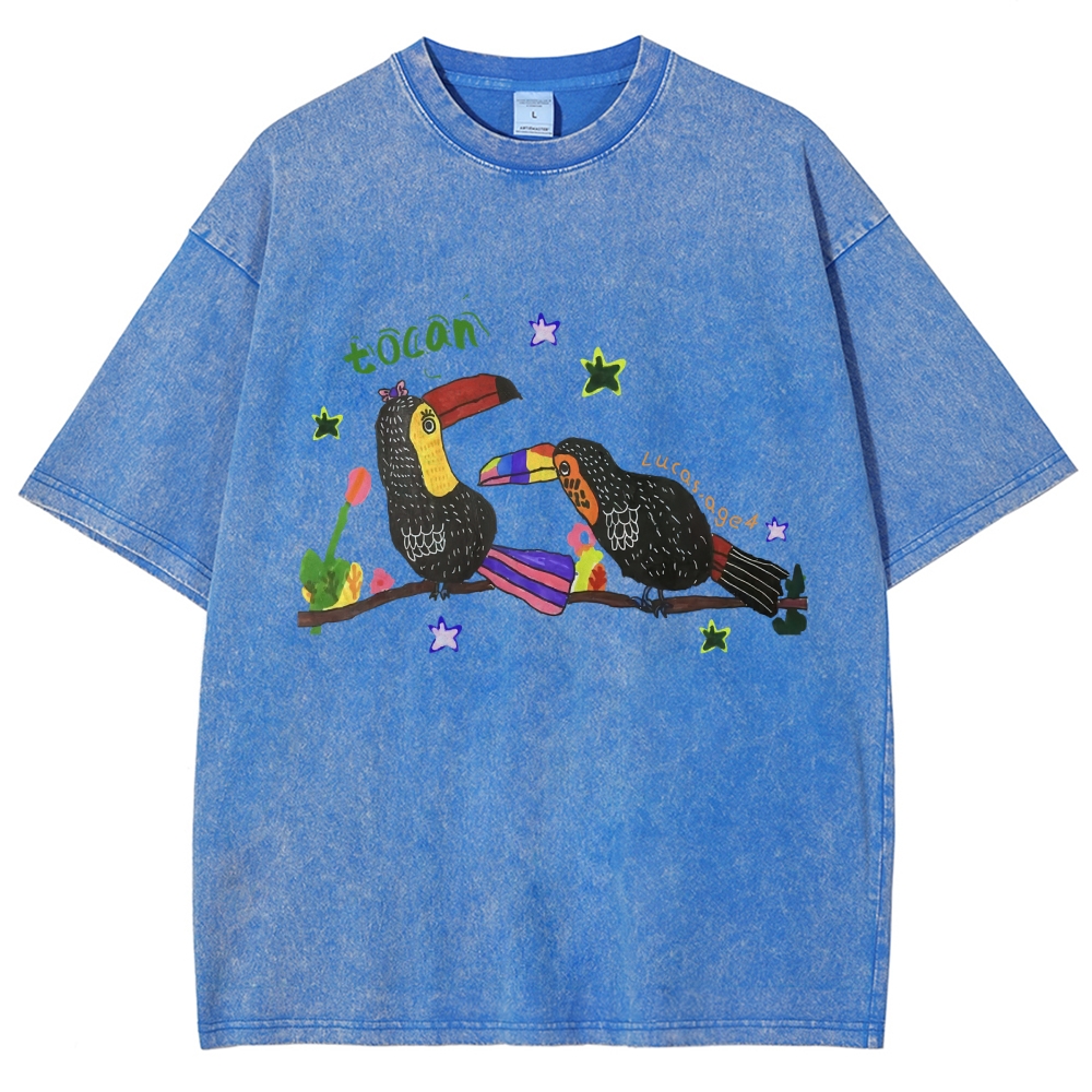 Strange Toucan Hand Painted Art from a Child's Hands Washed T-shirt