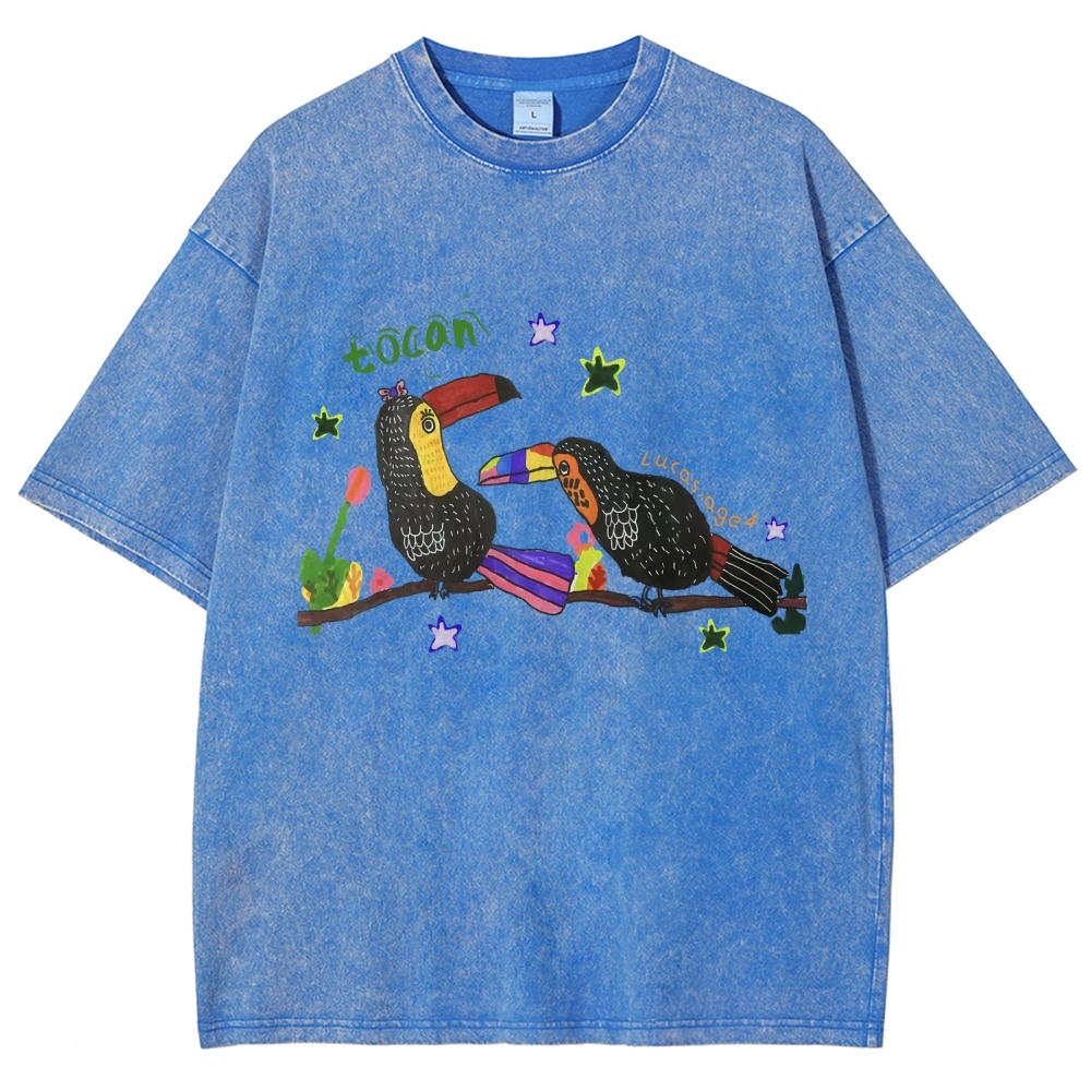 Strange Toucan Hand Painted Art from a Child's Hands Washed T-shirt