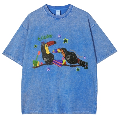 Strange Toucan Hand Painted Art from a Child's Hands Washed T-shirt