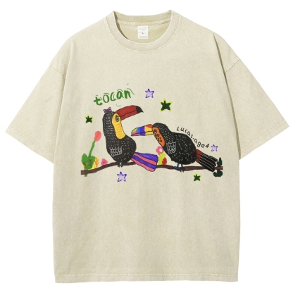 Strange Toucan Hand Painted Art from a Child's Hands Washed T-shirt