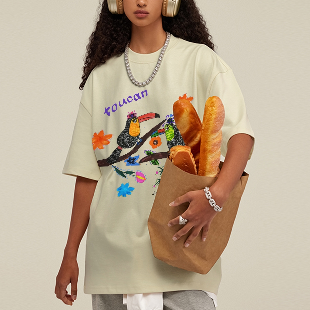 Strange Toucan Hand Painted Art from a Child's Hands Washed T-shirt