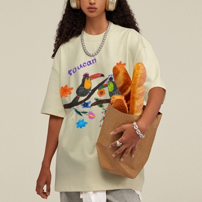 Strange Toucan Hand Painted Art from a Child's Hands Washed T-shirt