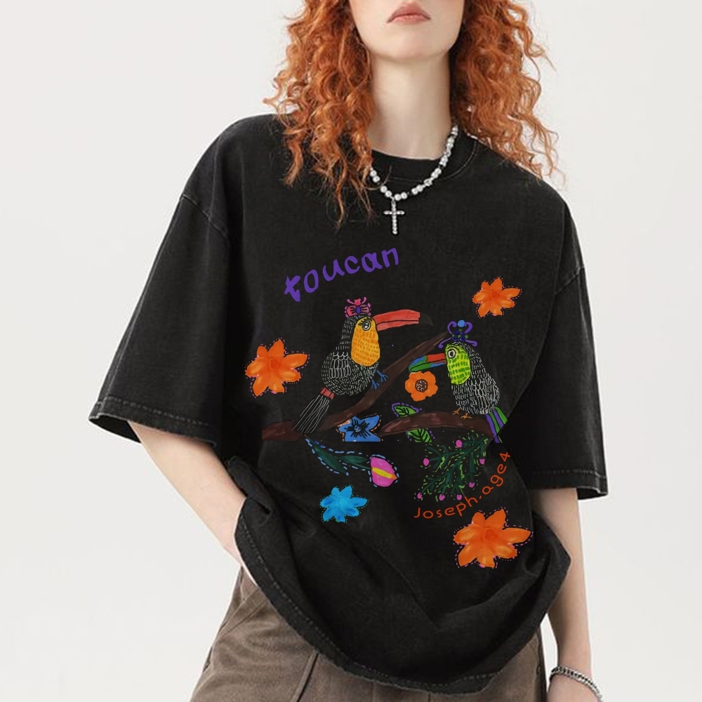 Strange Toucan Hand Painted Art from a Child's Hands Washed T-shirt