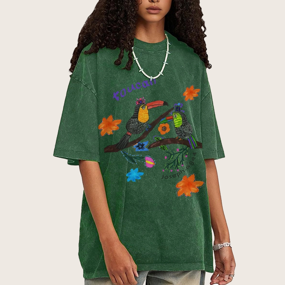 Strange Toucan Hand Painted Art from a Child's Hands Washed T-shirt