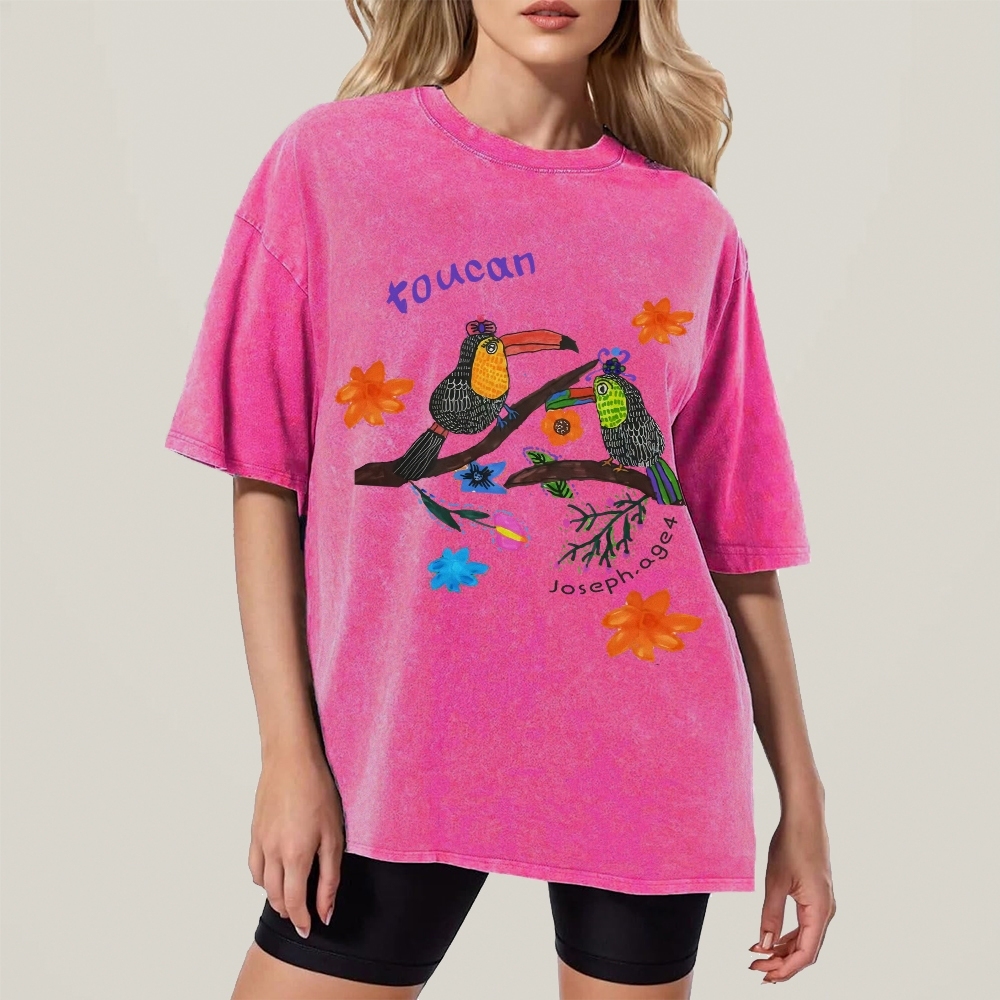 Strange Toucan Hand Painted Art from a Child's Hands Washed T-shirt