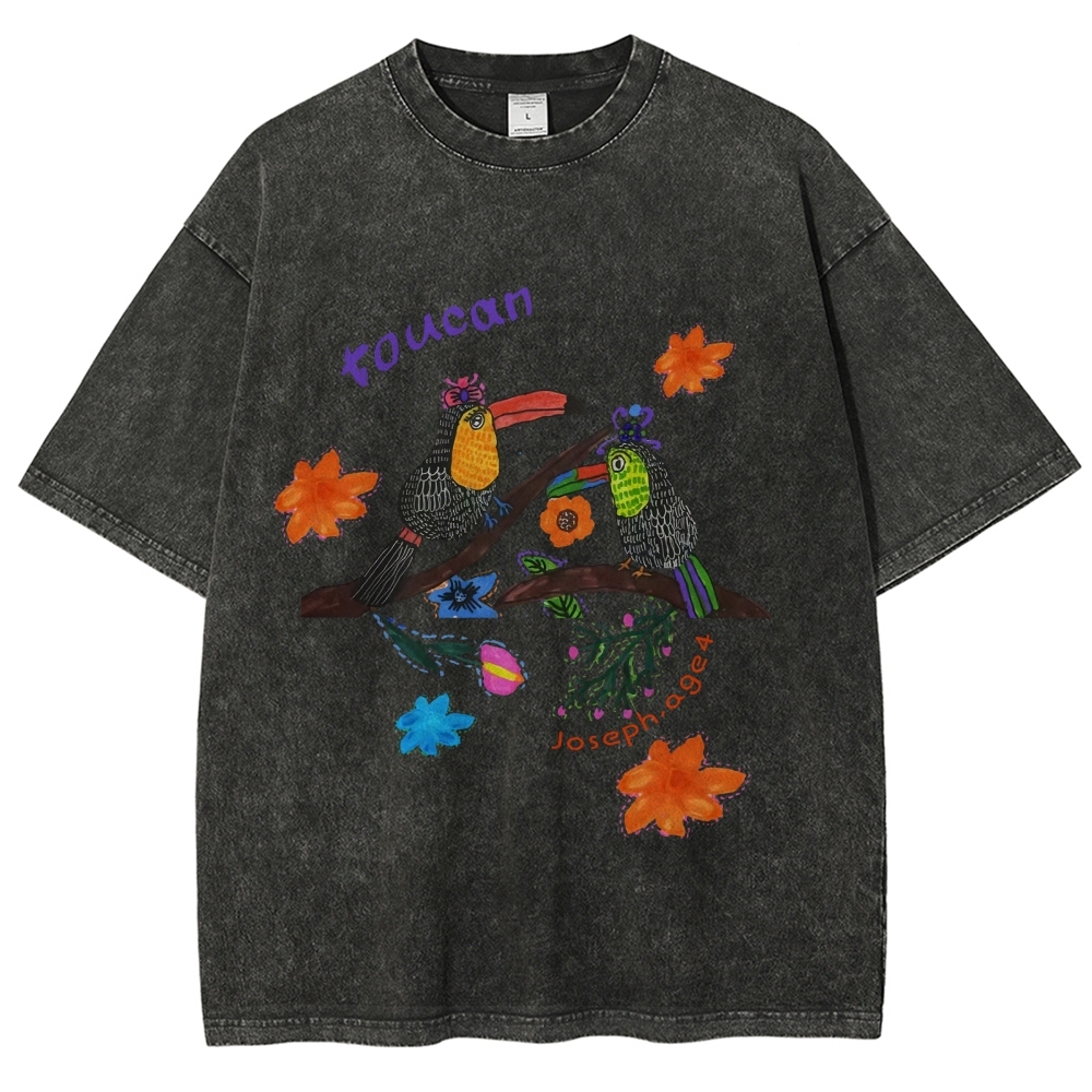 Strange Toucan Hand Painted Art from a Child's Hands Washed T-shirt