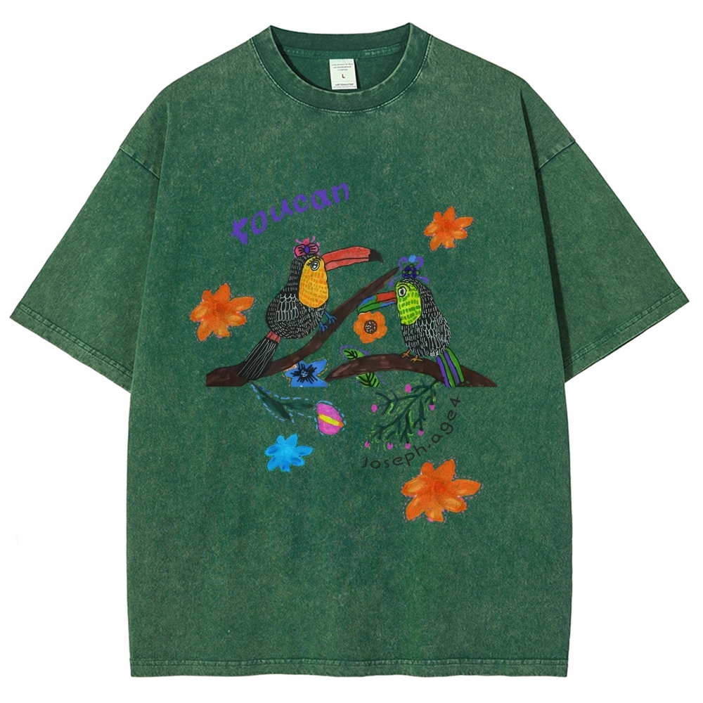 Strange Toucan Hand Painted Art from a Child's Hands Washed T-shirt