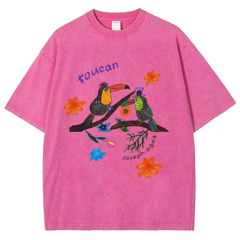 Strange Toucan Hand Painted Art from a Child's Hands Washed T-shirt