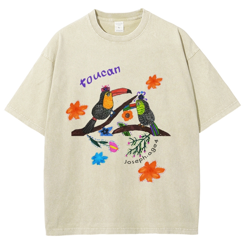 Strange Toucan Hand Painted Art from a Child's Hands Washed T-shirt
