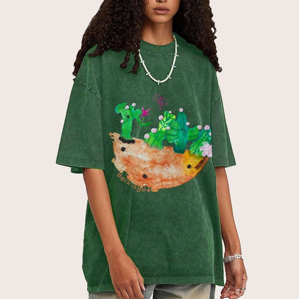 Desert Flower - Cactus Hand Painted Art from a Child's Hands Washed T-shirt
