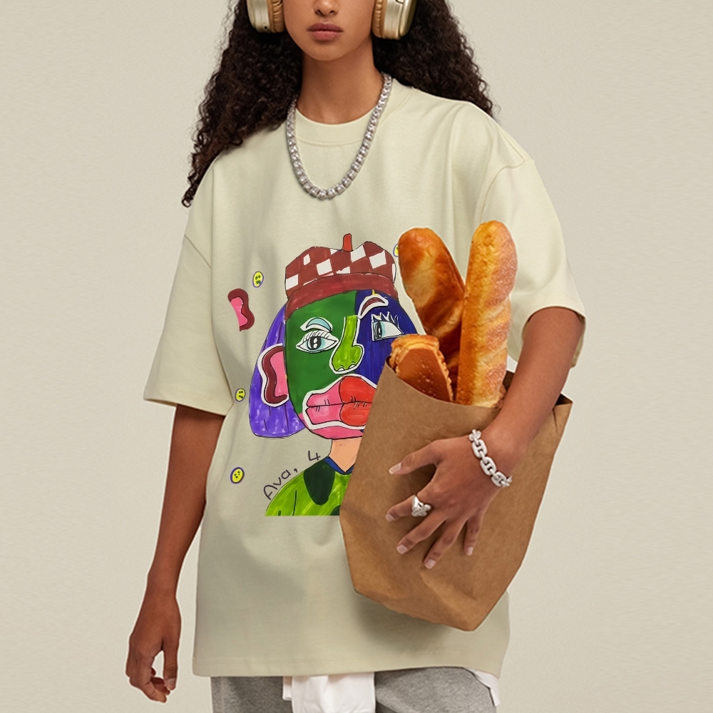 Strange Face Hand Painted Art from a Child's Hands Washed T-shirt