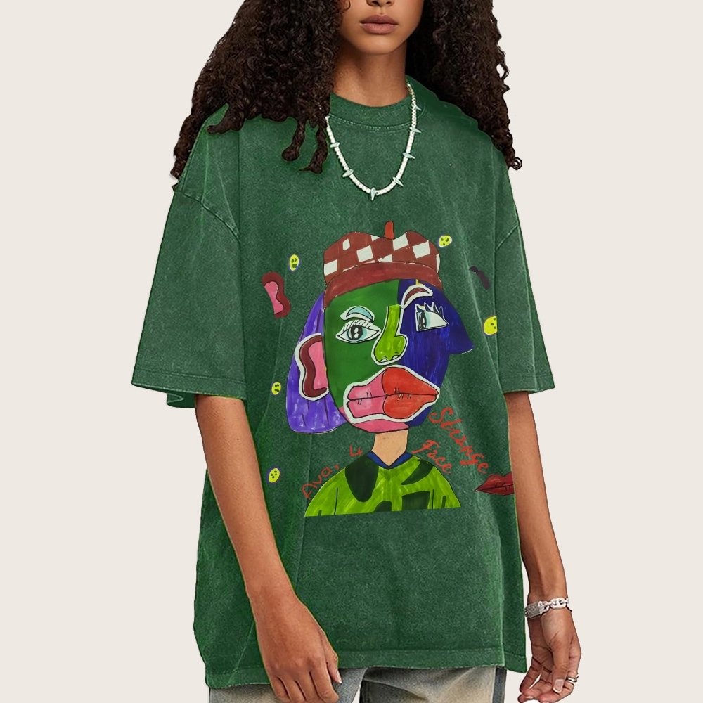 Strange Face Hand Painted Art from a Child's Hands Washed T-shirt