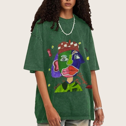 Strange Face Hand Painted Art from a Child's Hands Washed T-shirt