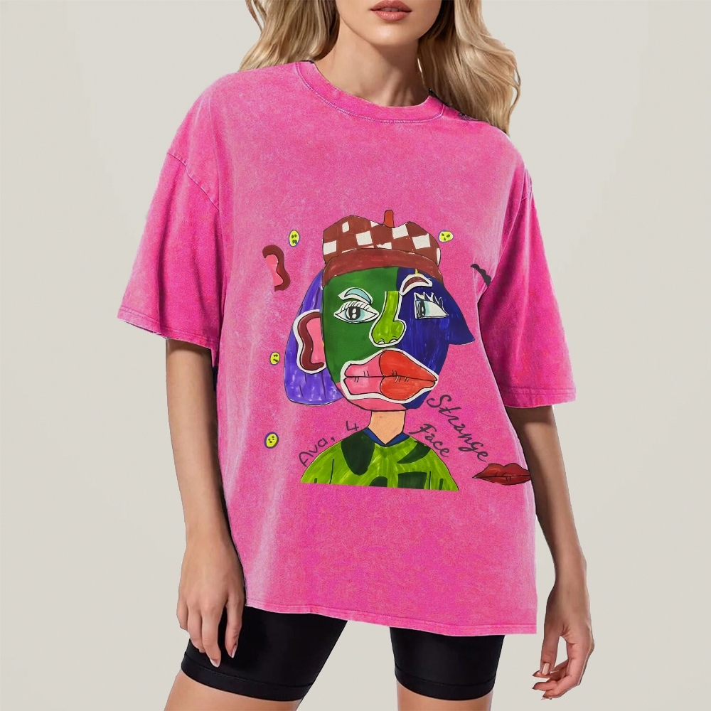 Strange Face Hand Painted Art from a Child's Hands Washed T-shirt