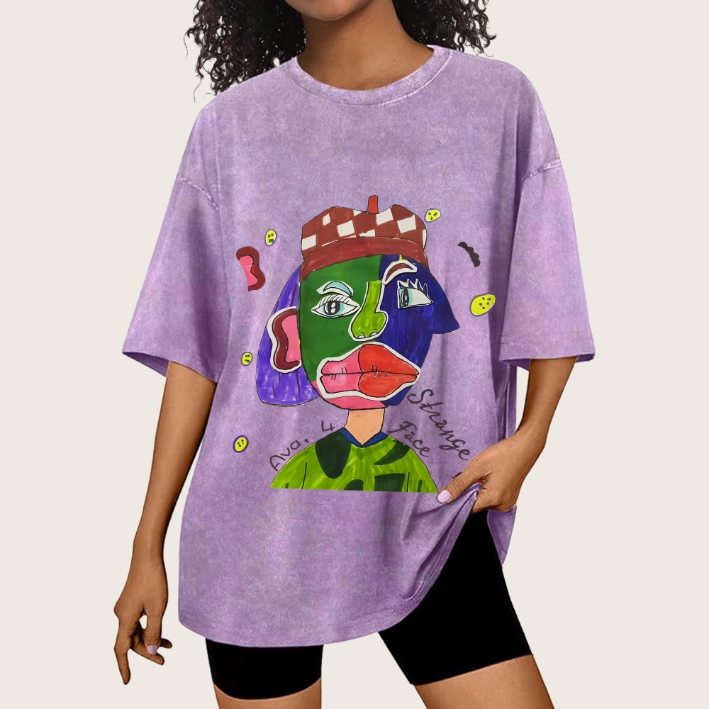 Strange Face Hand Painted Art from a Child's Hands Washed T-shirt