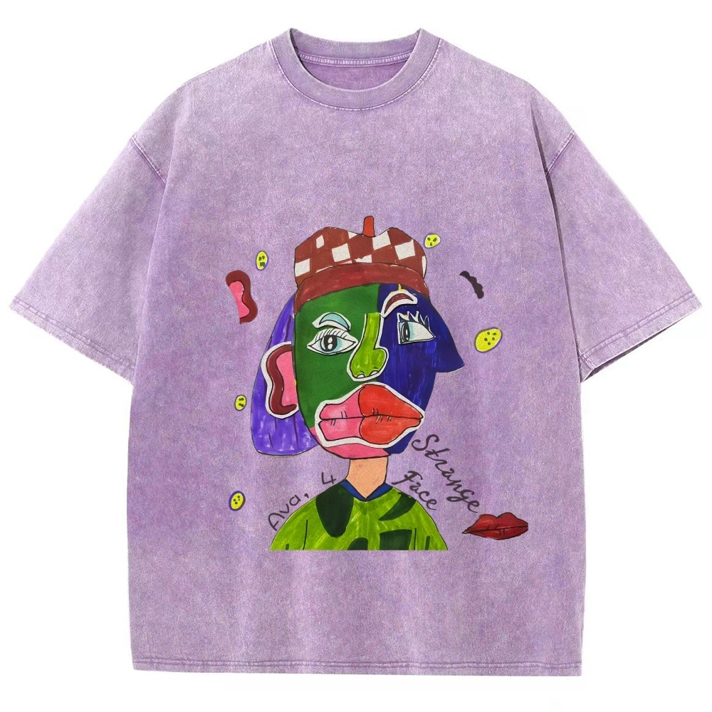 Strange Face Hand Painted Art from a Child's Hands Washed T-shirt