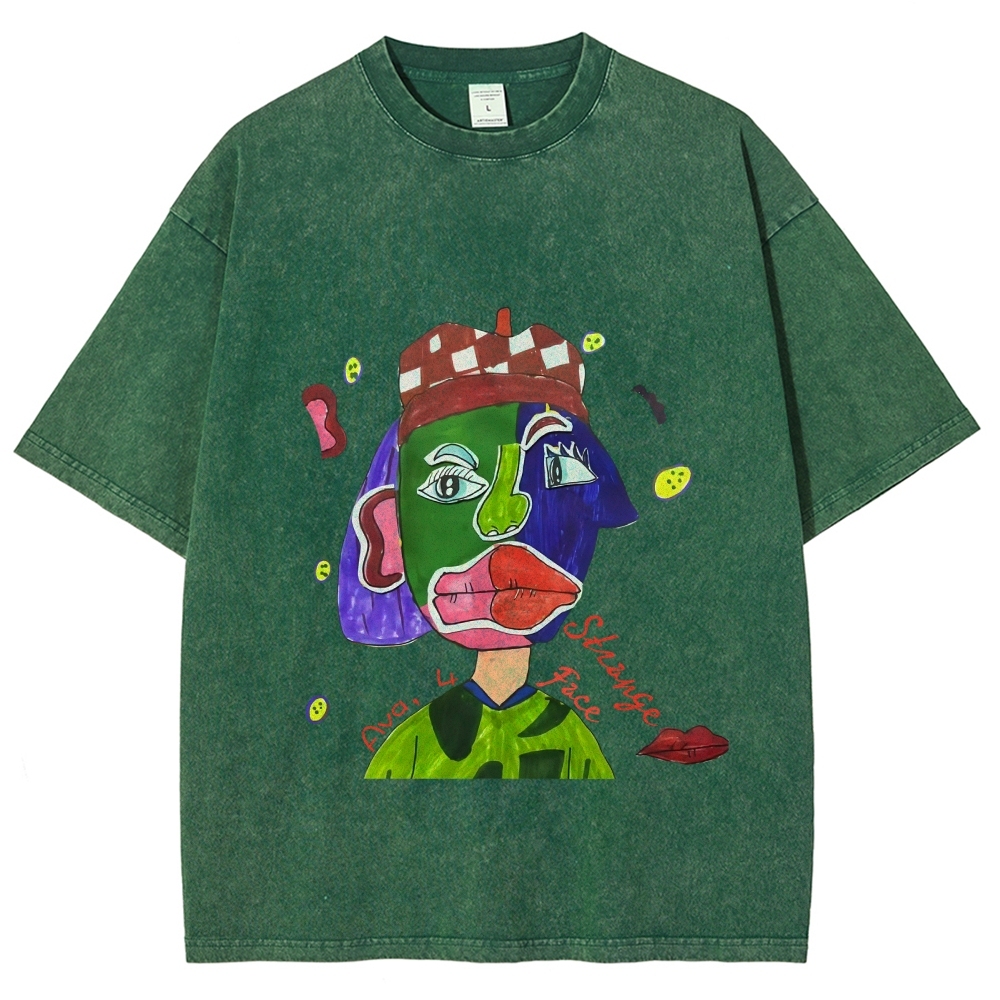 Strange Face Hand Painted Art from a Child's Hands Washed T-shirt