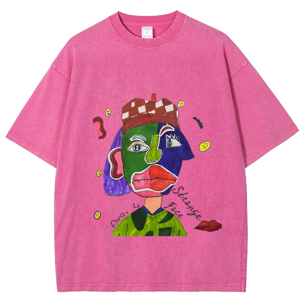 Strange Face Hand Painted Art from a Child's Hands Washed T-shirt