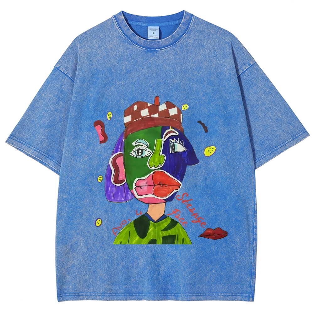 Strange Face Hand Painted Art from a Child's Hands Washed T-shirt