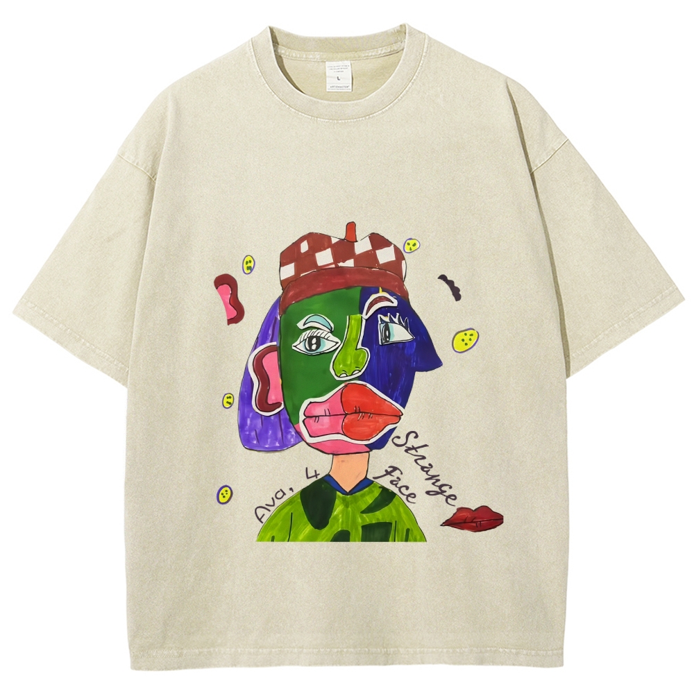Strange Face Hand Painted Art from a Child's Hands Washed T-shirt