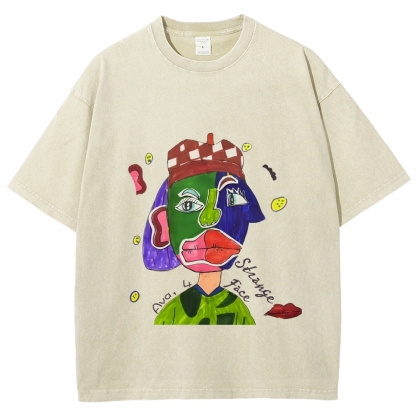 Strange Face Hand Painted Art from a Child's Hands Washed T-shirt