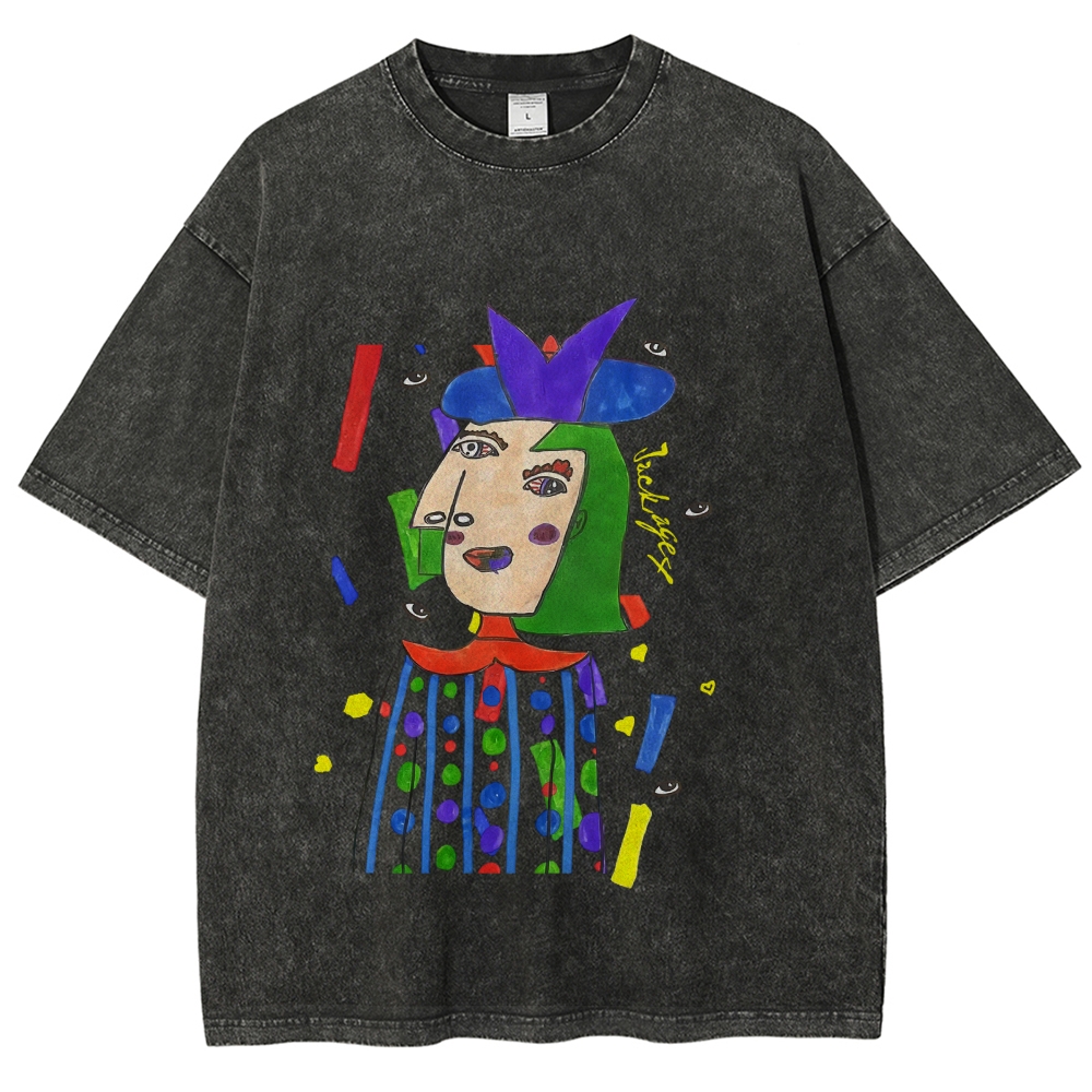 Strange Face Hand Painted Art from a Child's Hands Washed T-shirt