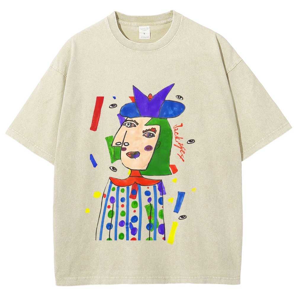 Strange Face Hand Painted Art from a Child's Hands Washed T-shirt