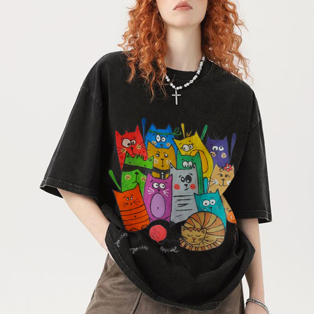 Different Cats Hand Painted Art from a Child's Hands Washed T-shirt
