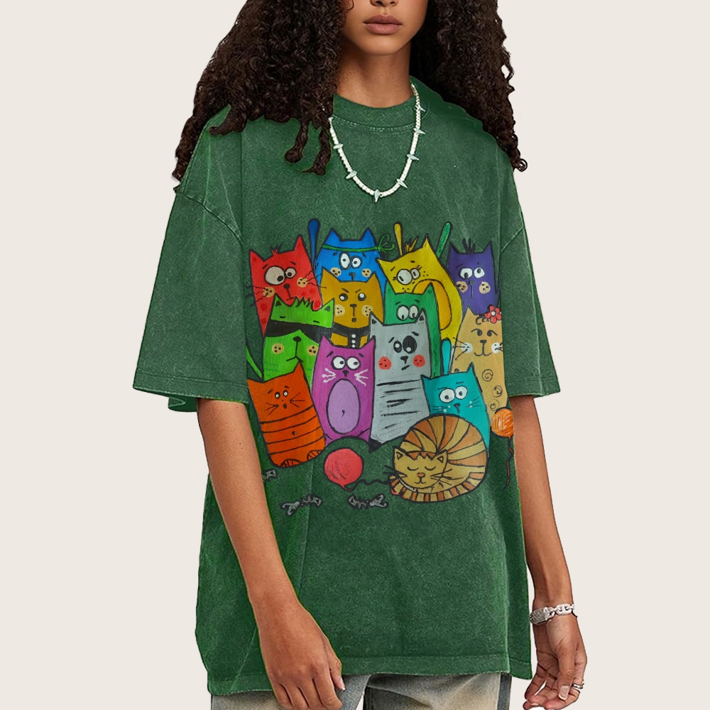 Different Cats Hand Painted Art from a Child's Hands Washed T-shirt