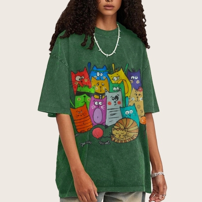Different Cats Hand Painted Art from a Child's Hands Washed T-shirt
