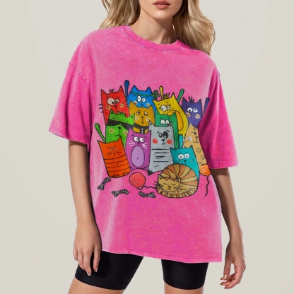 Different Cats Hand Painted Art from a Child's Hands Washed T-shirt