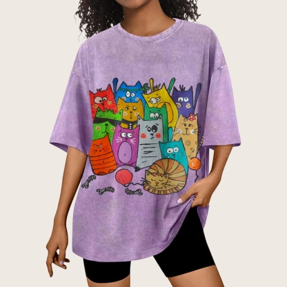 Different Cats Hand Painted Art from a Child's Hands Washed T-shirt