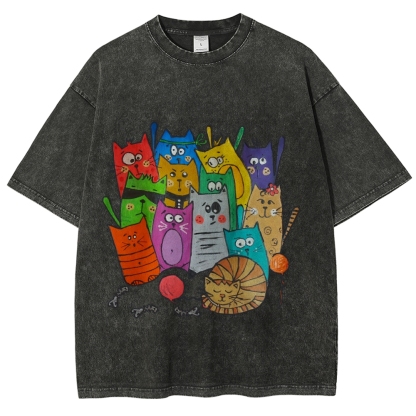 Different Cats Hand Painted Art from a Child's Hands Washed T-shirt